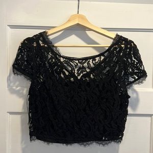Adrianna Papell lace crop top with under layer